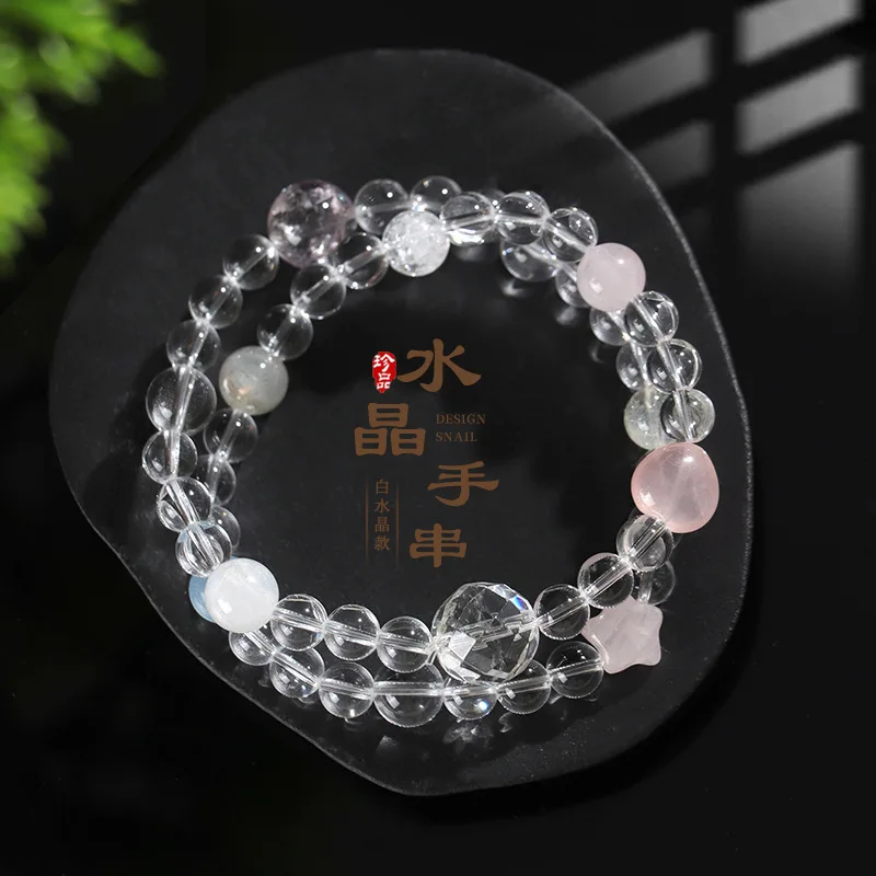كريستال أبيض طبيعي يقترن بحجر العنب الجري الدائري القوس الراتنج القط ملحق سوار إعطاء للصديقات والأصدقاء لوك