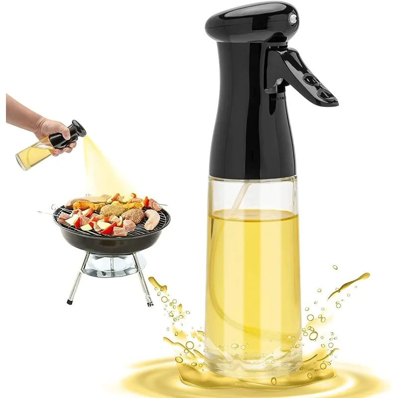 Olive Oil Sprayer, Glass Oil Dispenser Bottle Spray Mister, Refillable Food Grade Oil Vinegar Spritzer Sprayer (Black,Pack of 1)