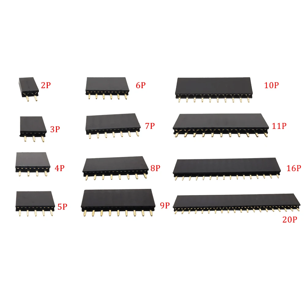 10Pcs Gold Plated 2.54mm Pitch Single Row Female 2~40P PCB Socket Board Pin Header Connector Strip Pinheader for Pcb Breadboard