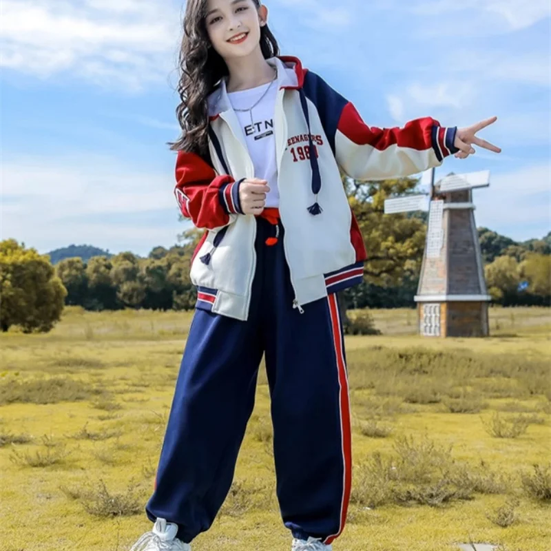 

Girls Coat +Pants Kids Suits 2PCS/Set Cotton 2024 Sweet Spring Autumn Cotton Formal Sport Teenagers Children Clothing