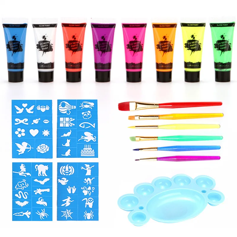 Body Paint 10ml  Set Blacklight Face and Body Paint  for Christmas Halloween Costume Party Makeup Fluorescent Body Face Paints