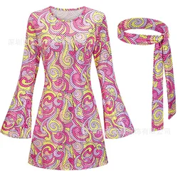 Hippie Disco Cosplay Traje para Mulheres, Paz Amor, Meninas Hip Dress, Hippie Skirt Disfarce, Halloween Carnival Party Clothes, 60s, 70s