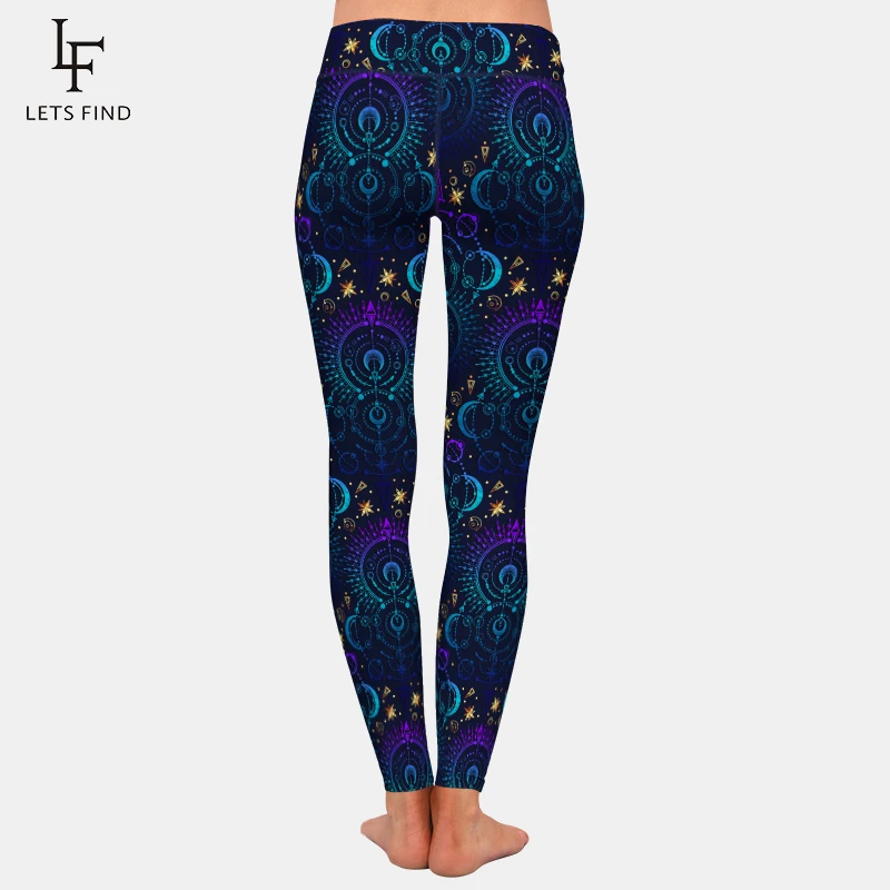 LETSFIND New Arrival Women Fashion Leggings Astronomical Geometry Moon and Stars Print High Waist Fitness Leggings