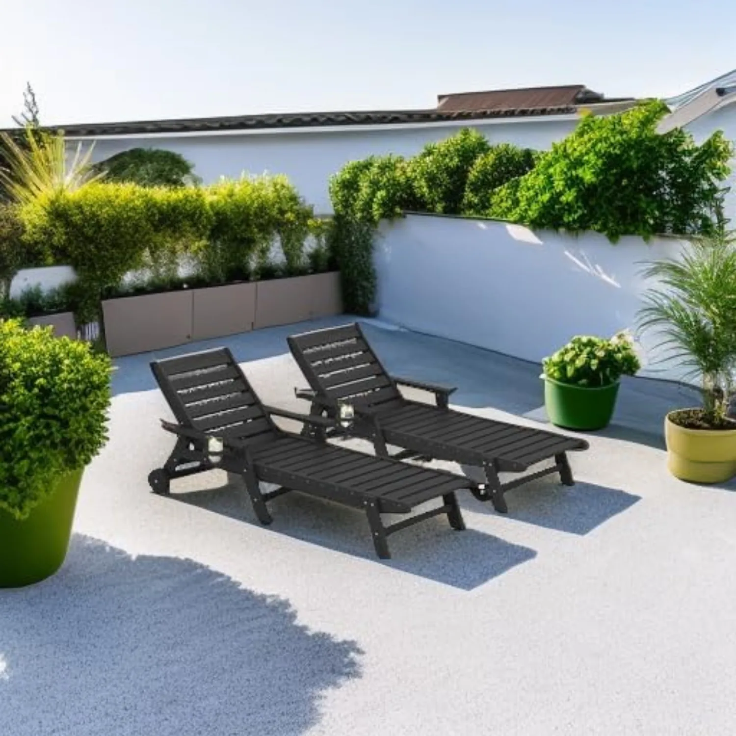 مجموعتان من كراسي الترفيه، بطول 78 بوصة، 5 أوضاع، HDPE خارجي قابل للتعديل، مع بكرات وحاملات أكواب، لون سبج