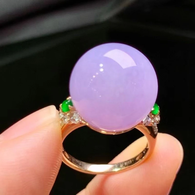 Neu in klassischen natürlichen Eis violett Chalcedon große runde Perlen ringe für Frauen exquisite Luxus Verlobung Schmuck Geschenk