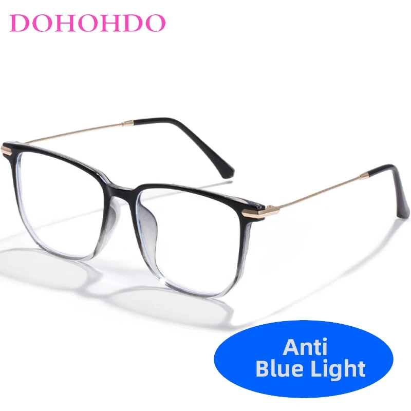 DOHOHDO New Square Men Anti Blue Light Eyeglasses TR90 Memory Frame Ultralight Glasses Women Computer Flat Light Eyewear Glasses