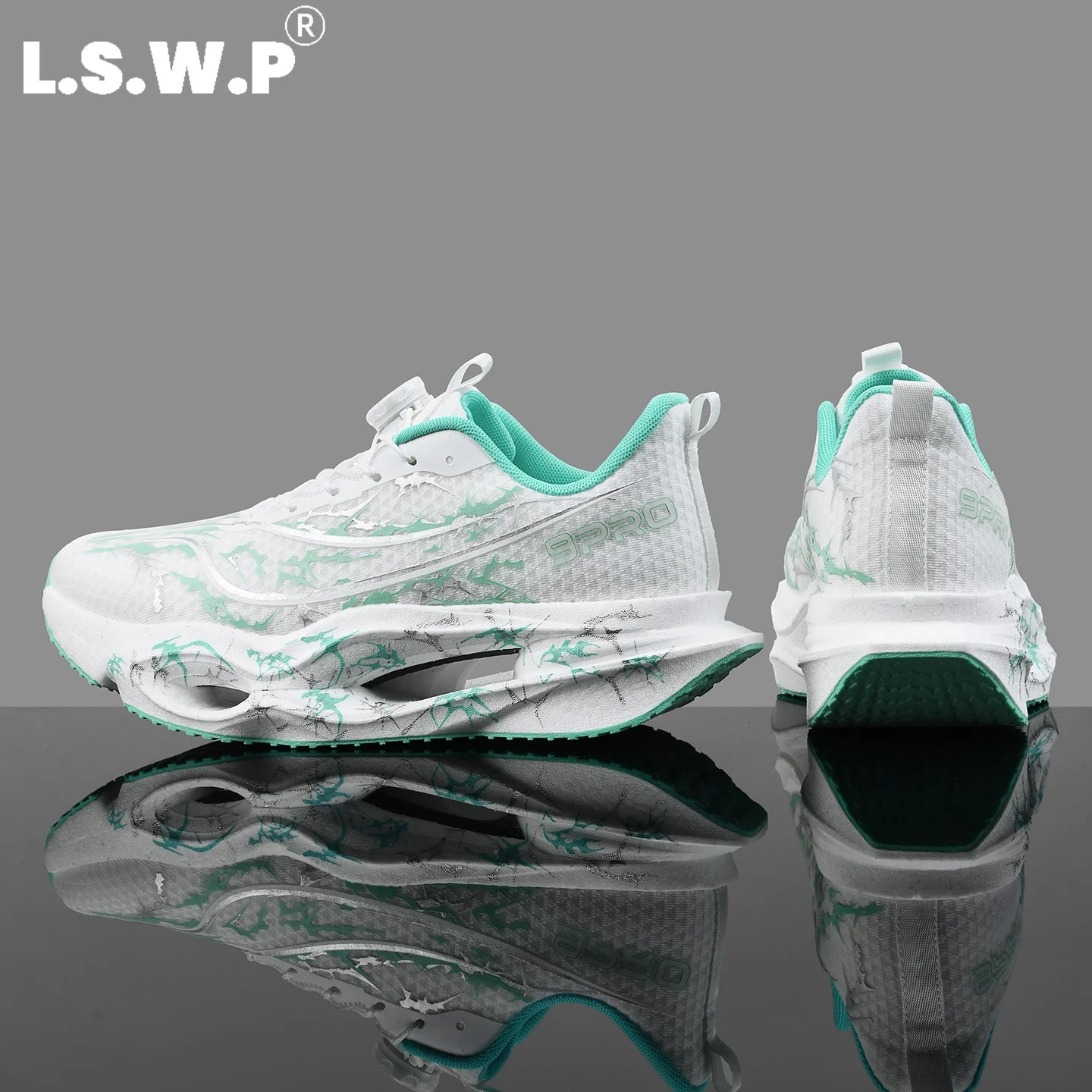 Couple's Style Thorn-Patterned Hollow Racing Running Shoes, Quick-Release Without Knobs, Fly-Knit Mesh Breathable Thick-Soled Shock-Absorbing Running Shoes, Non-Slip and Wear-Resistant, Suitable for Teenagers, Campus Jogging, Heavy-Duty Outdoor Long-Distance Training Shoes