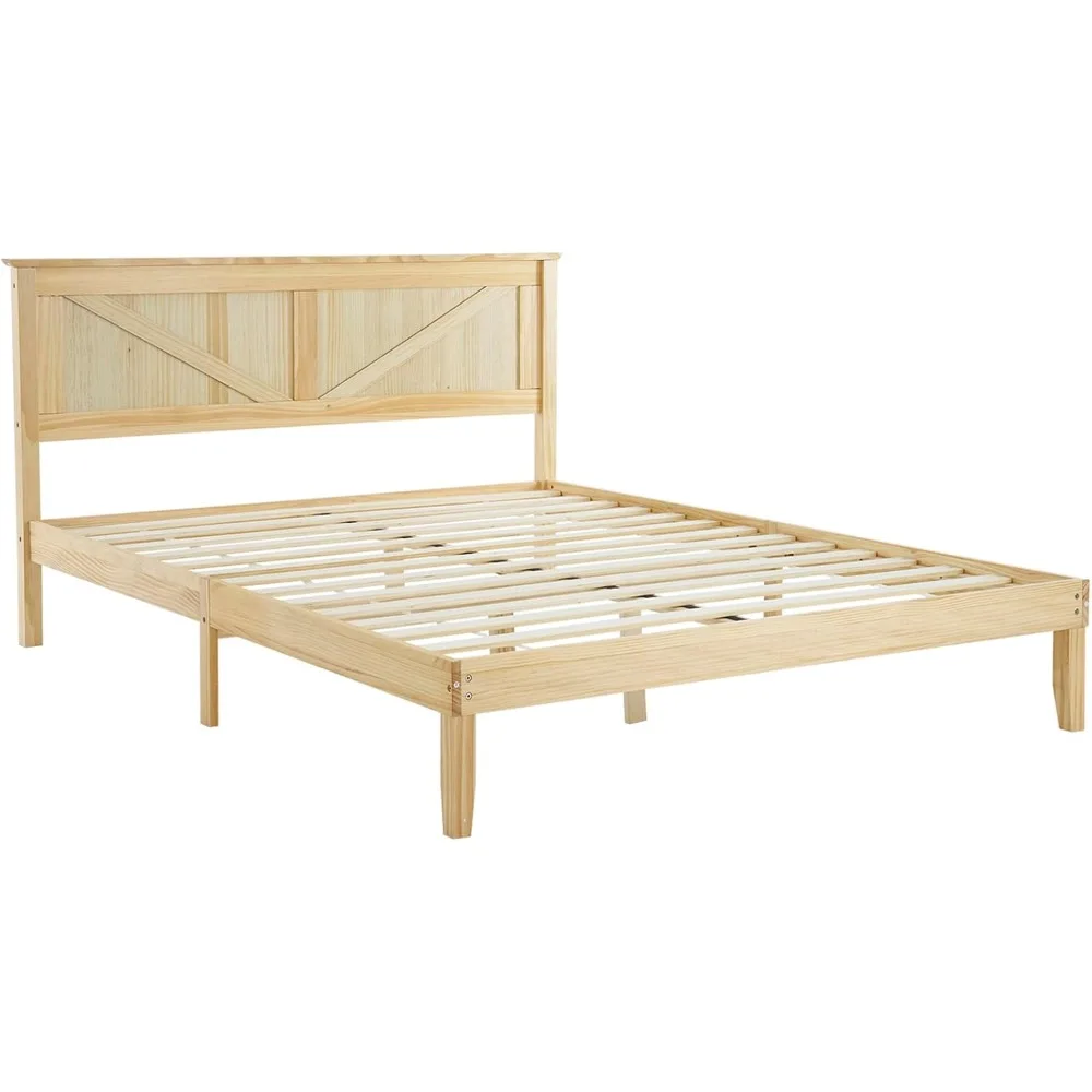 

Full Size Farmhouse Bed Frame,Barn Door Headboard,Mattress Foundation with 12 Wooden Slat Support,Wooden Platform Bed,Under Bed