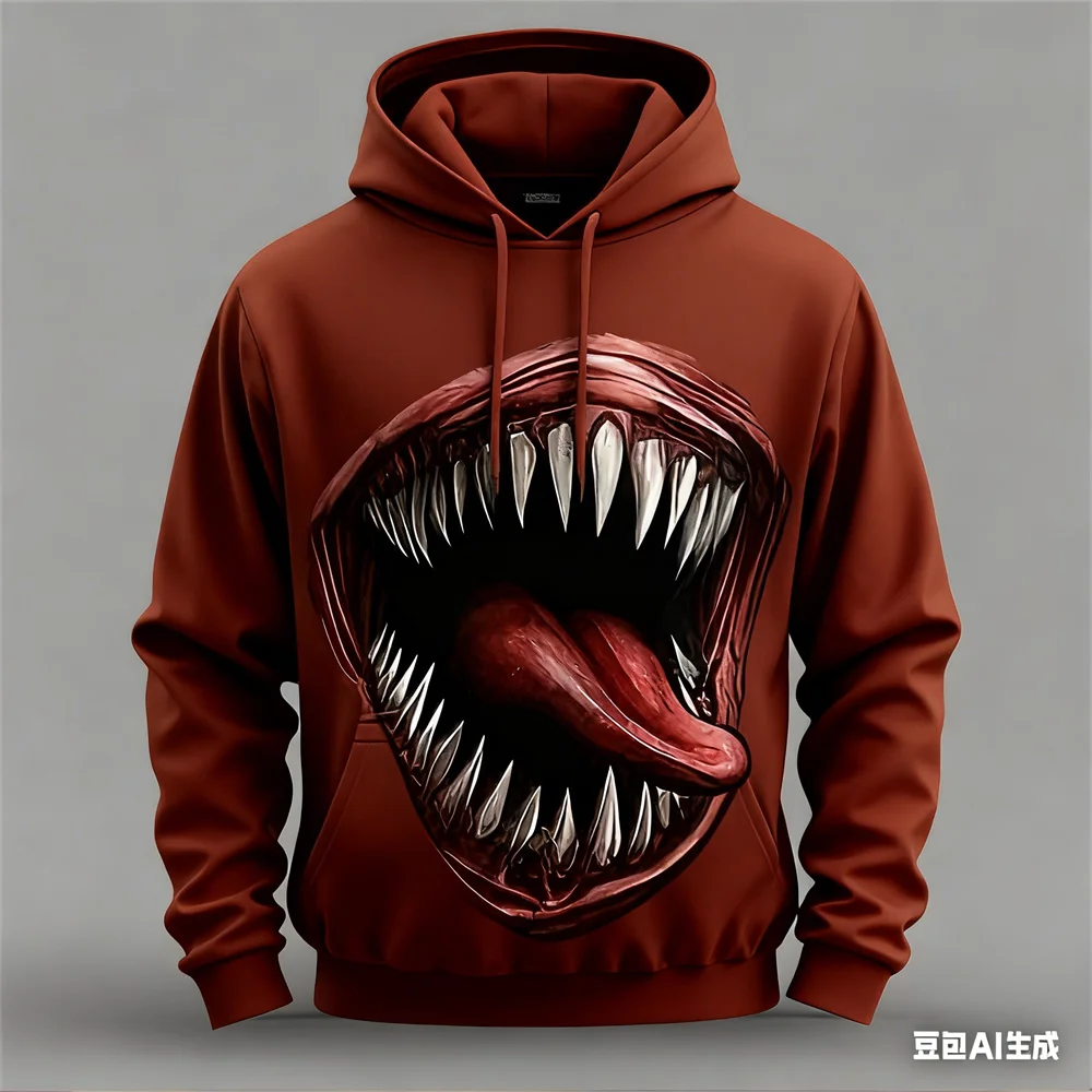3D Print Horror Beast Graphic Men's Hoodies Fashion Cool Long Sleeve Hooded Sweatshirt Loose Creative Personality Design Clothes