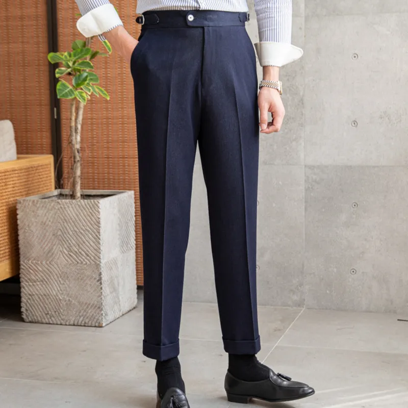 High Quality Men Blue Business Casual Pant Trousers Pant For Man Office Trouser British Social Club Outfits Pantalones Hombre