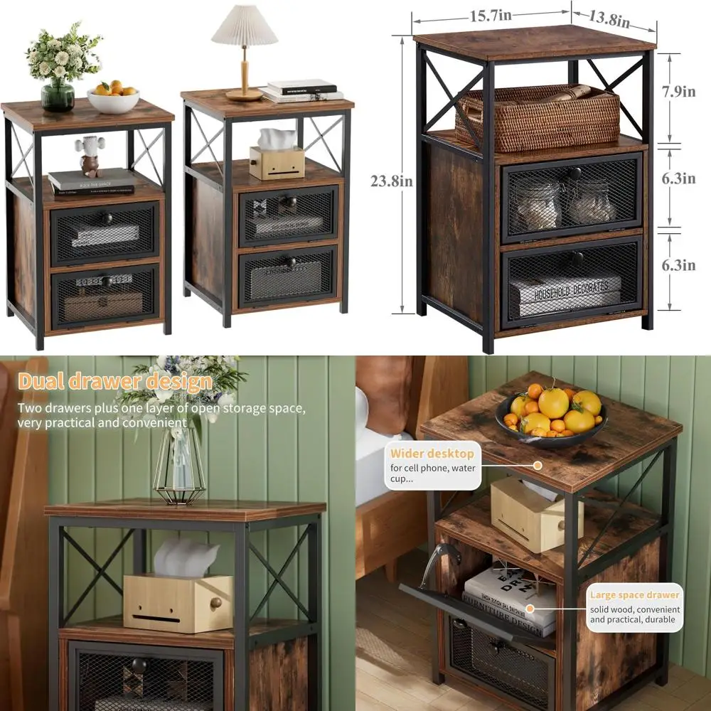 

Современные двойные прикроватные тумбочки с местом для хранения и дверцами, идеально подходят для гостиной или спальни, коричневые.