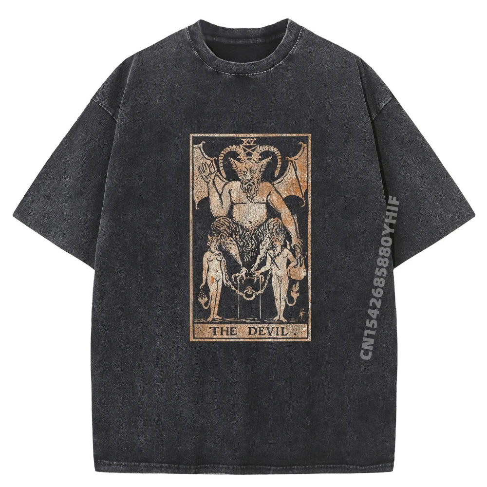 

Graphic Tees The Devil Tarot Card Distressed Men's T-shirt Latest Graphic Tees Mens Vintage Washed Tshirts