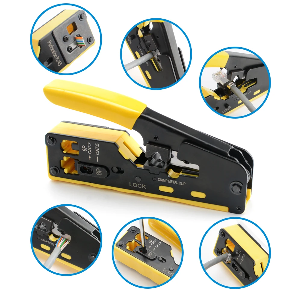 Multifunctional Network Pliers Crimping Tool CAT5 CAT6 CAT7 RJ45 Pass Through All In One Crimp Tool For Rj11 R12 RJ45