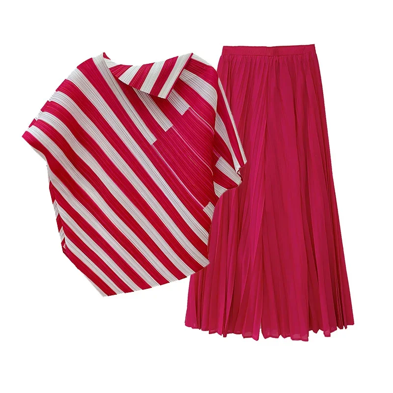 2024 Autumn New Striped Irregular Blouse + Wide-legged Trousers Set Women's Loose Plus Size Personality Women's Clothing