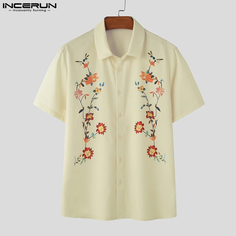 Stylish Well Fitting Tops INCERUN Men\'s Personality Printed Floral Shirt Summer Streetwear Short Sleeved Lapel Blouse S-5XL 2024