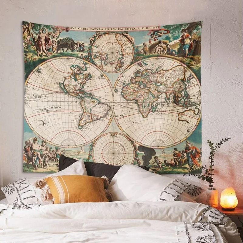 VIKAMA watercolor world map  Game room tapestry wall tapestry Home Decor Wall Hanging Tapestry Boho Tapestry Aesthetic