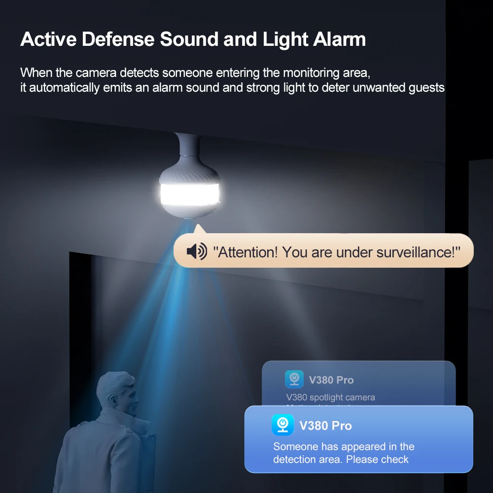 V380 PRO E27 لمبة الإضاءة كاميرا الأمن 360 رؤية بانورامية للرؤية الليلية الهاتف المحمول عن بعد 3MP كاميرا الأمن عين السمكة ليند