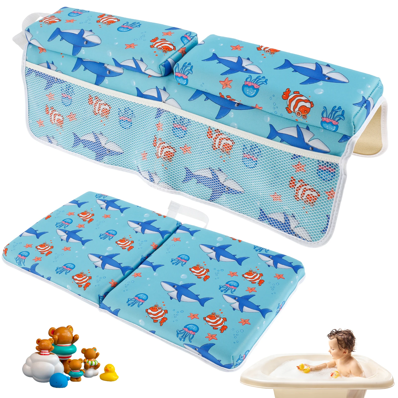 Bath Kneeler and Elbow Rest Pad Set Comfortable Thick Baby Bath Kneeler Pads, Quick Dry Soft Kneeling Pad  Support Bathtub Mat