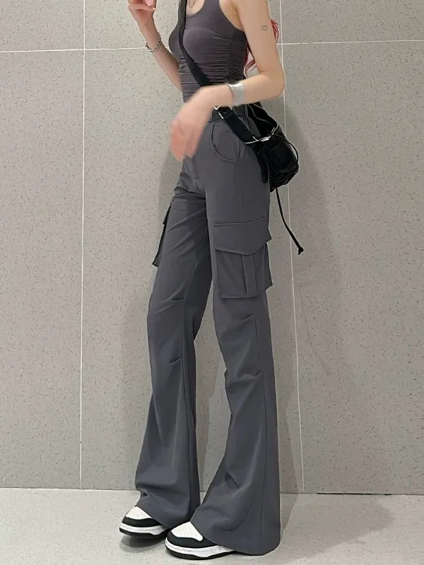 Slim Fit Black Work Trousers Women's Spring Summer Thin New Style Narrow Version Micro Flared Pants Casual High Waist Trousers