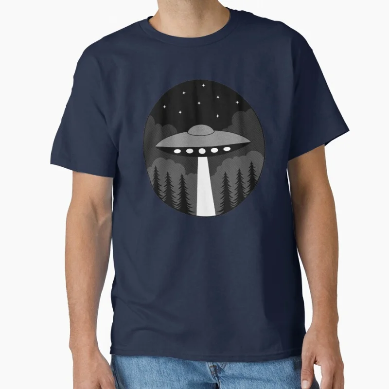 UFO Badge Retro Sci fi The X-Files Alien Gift T shirt for man 100% cotton print tee Large size Tops Graphic Clothes