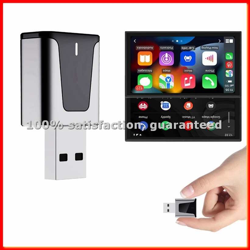Mini Wireless CarPlay Adapter, 2 in 1 Wireless CarPlay & Android Auto Adapter Converts Factory Wired CarPlay to Wireless-A13G