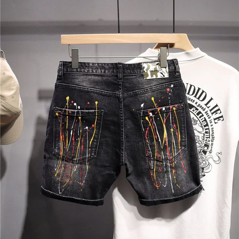 Short Jeans Pants for Men Multi Color Graphic Man Denim Shorts Original Thin Distressed Xl Retro Streetwear Jorts New In Rude