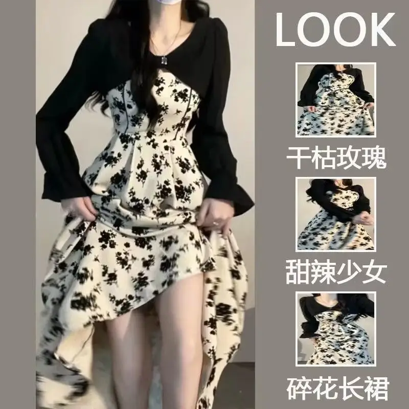 

Новый весенний комплект из двух предметов в французском стиле: платье с цветочным узором и принтом платикодона для женщин, коллекция 2026 года