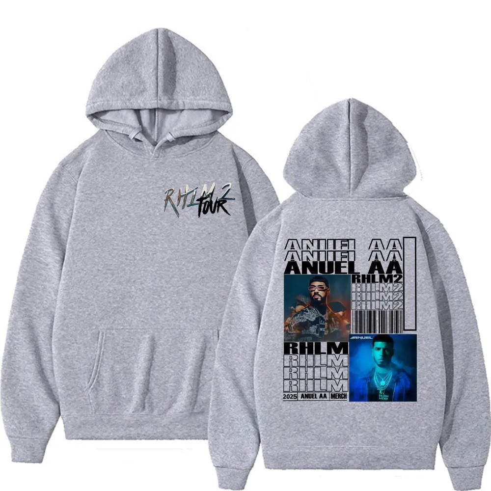 مغني الراب Anuel AA Rhlm 2 ألبوم 2025 Merch بلوزات الرجال النساء Harajuku كنزة بمقاس كبير ملابس الشارع الشهير خمر كم طويل هوديس #4