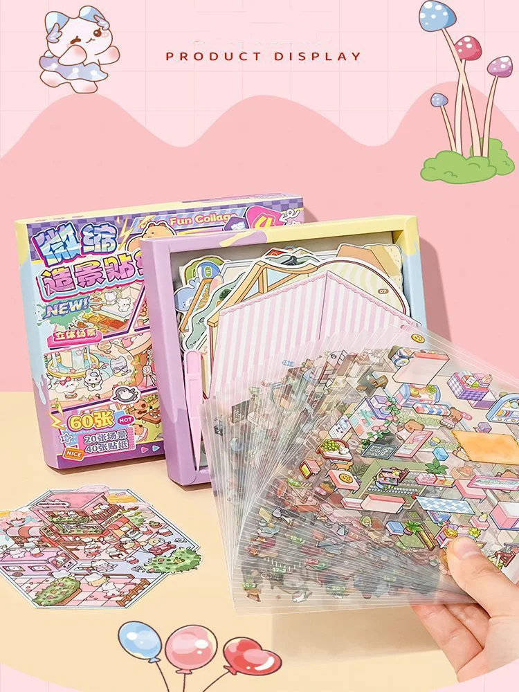 مجموعة مكونة من 61 قطعة، تتضمن 20 بطاقة سين، و40 ملصقًا وزوج واحد من الملقط، وملصقات مشهد صغيرة ثلاثية الأبعاد، ومناظر طبيعية ثلاثية الأبعاد مصنوعة يدويًا