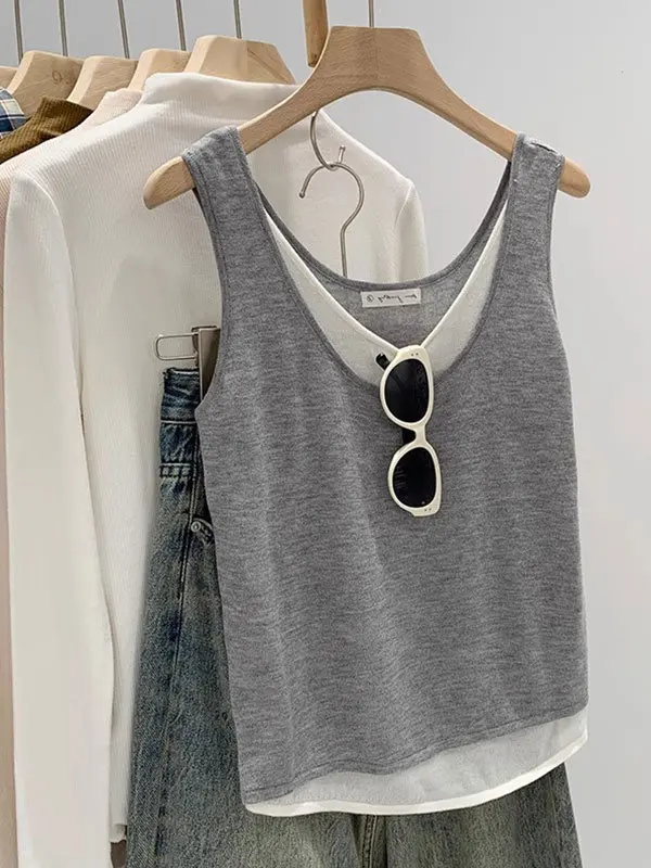 Yellow Strapless Vest Top Women's Short Style Inner Wear Beautiful Back Design Summer Sportswear Fake Two-Piece Set Outerwear