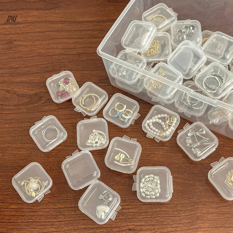 10Pcs Mini Storage Box Transparent Square Plastic Case Earring Ring Jewelry Packaging Portable Grocery Storager