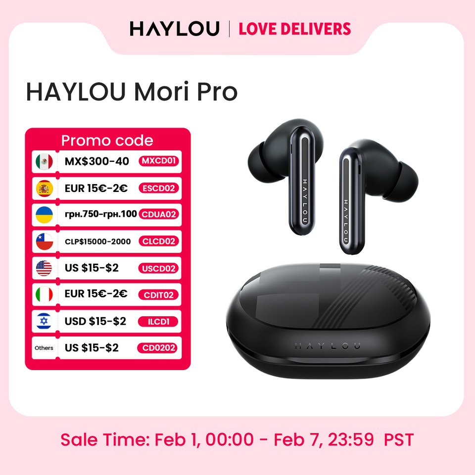  HAYLOU Mori Pro Bluetooth 5.4 Earphones -43dB ANC Active Noise Cancellation Earbuds 6 Mic Wireless Headphones 35H Battery Life 