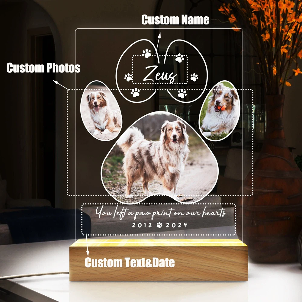 

Personalized Acrylic Pet Portrait Luminary Glowing Ornament Customizable with Pet Picture Word Gift for Pet Lover Family Memory