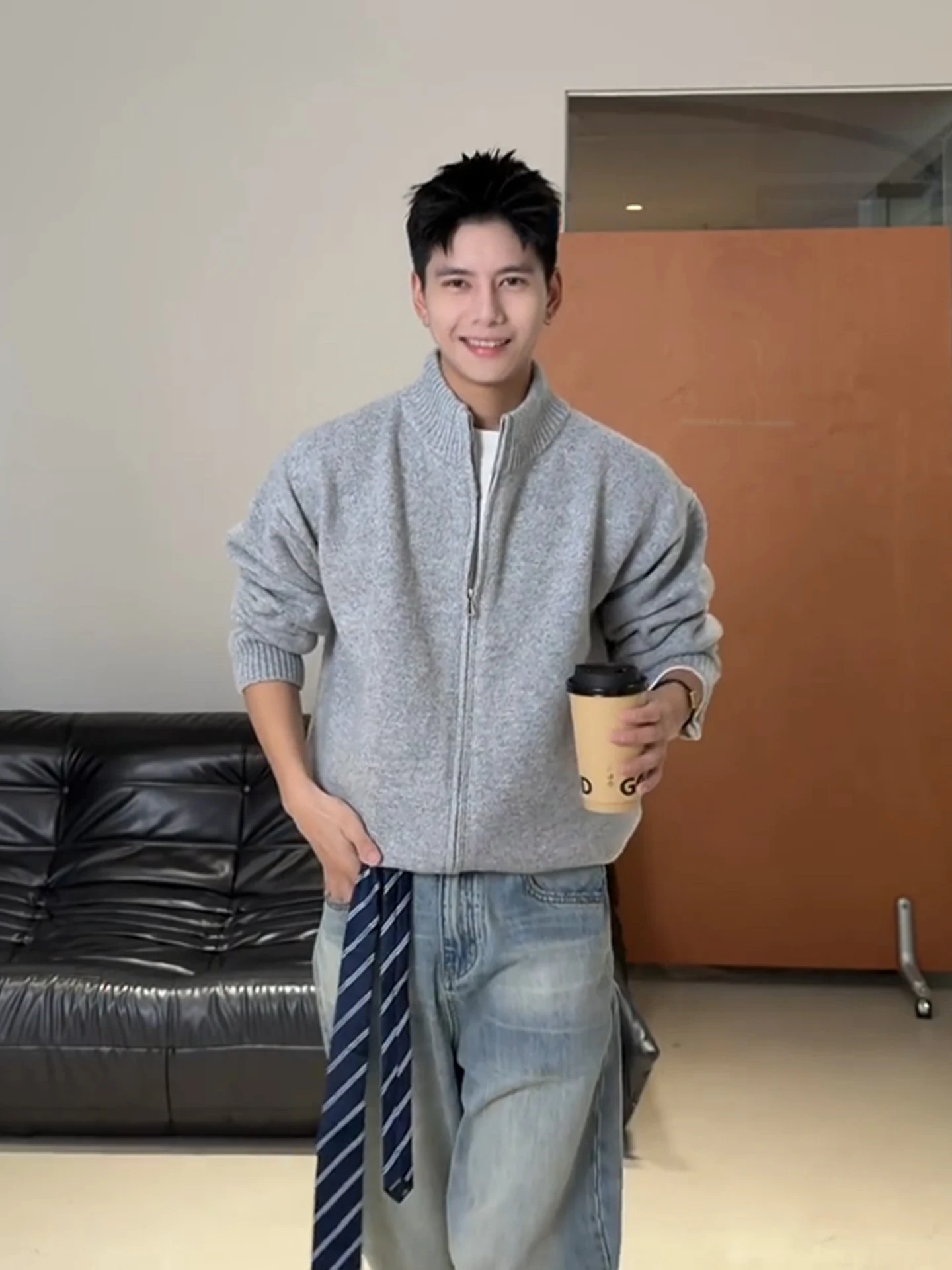 

ay Knitted Sweater Set for Men by Wang an Yu American Retro Sle High End Feeling Loose Fit Long Sve Zipper Closure