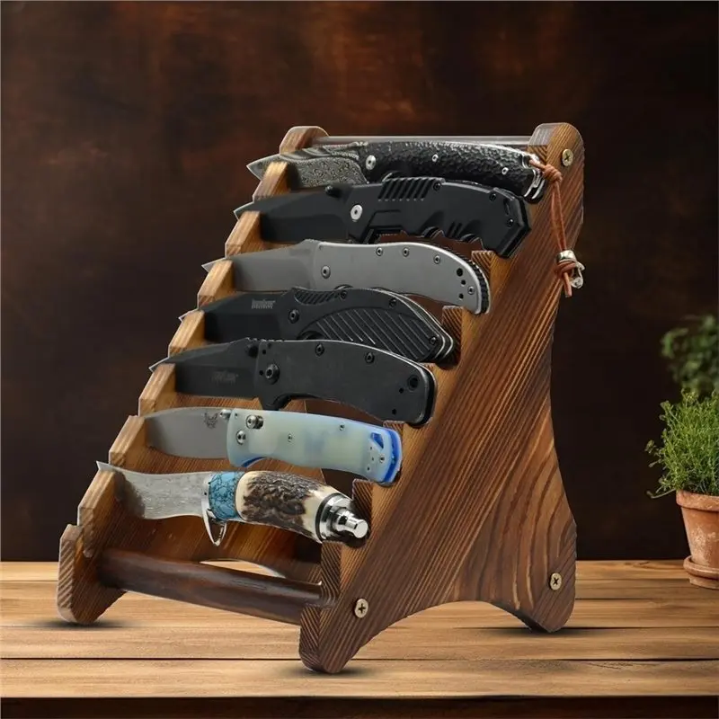 B97A-Wood Fixed Blade Knife Collection Display Stand Holder, Knife Block, Maximum 8 Knives Capacity view 4