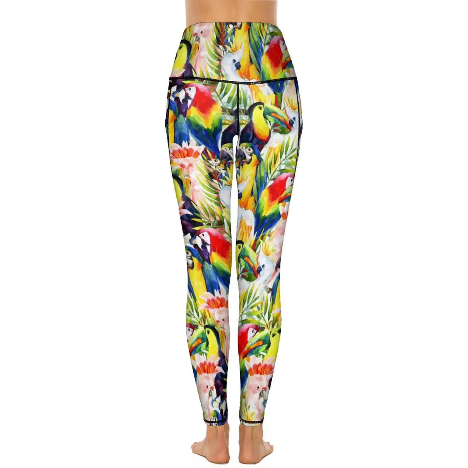 Leggings de yoga à séchage rapide pour oiseaux tropicaux, perroquets et feuilles de palmier, pantalons de sport, pantalons push-up, leggings respirants, graphiques, collants de sport, cadeau