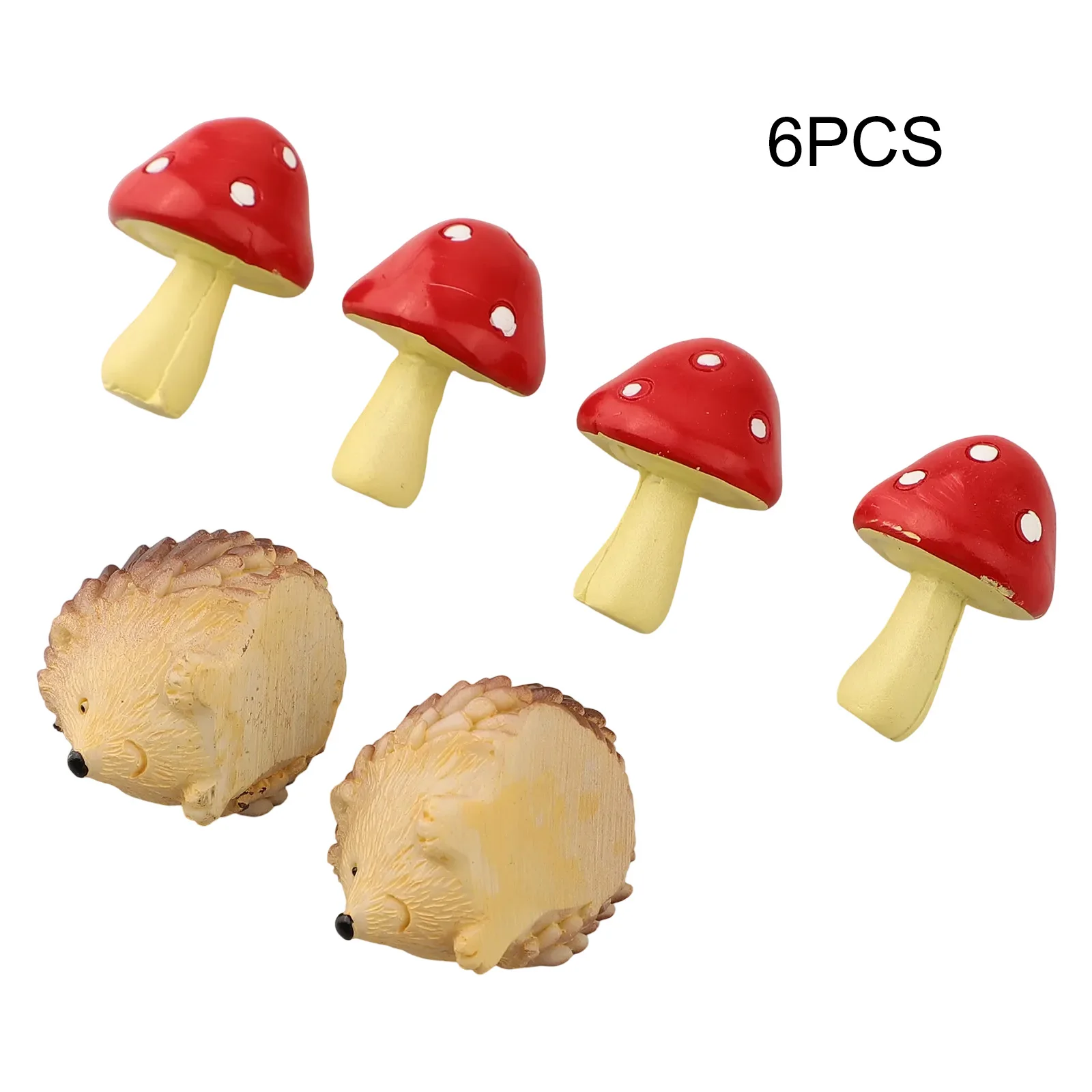 6pcs Garden Resin Mini Hedgehog And Mushroom Ornaments Fairy Tale Garden Supplies Miniature Landscapes Home Decoration