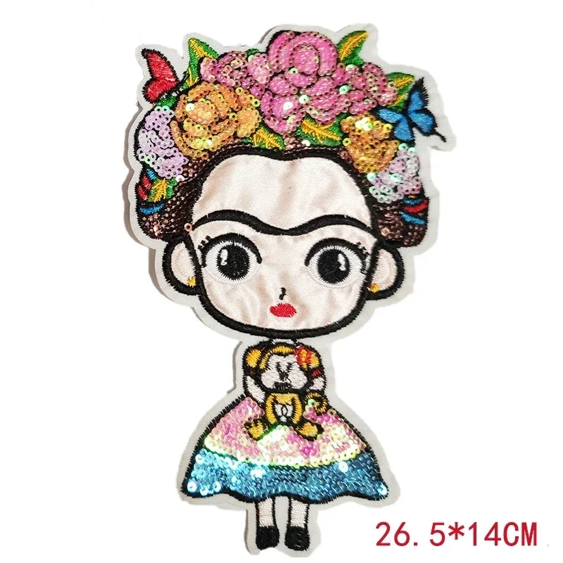 Sequin Patches for Clothing Mexican Cartoon Character Appliques Eyes Bead Badge Applique Thermo Adhesive Sticker Iron-on Patches