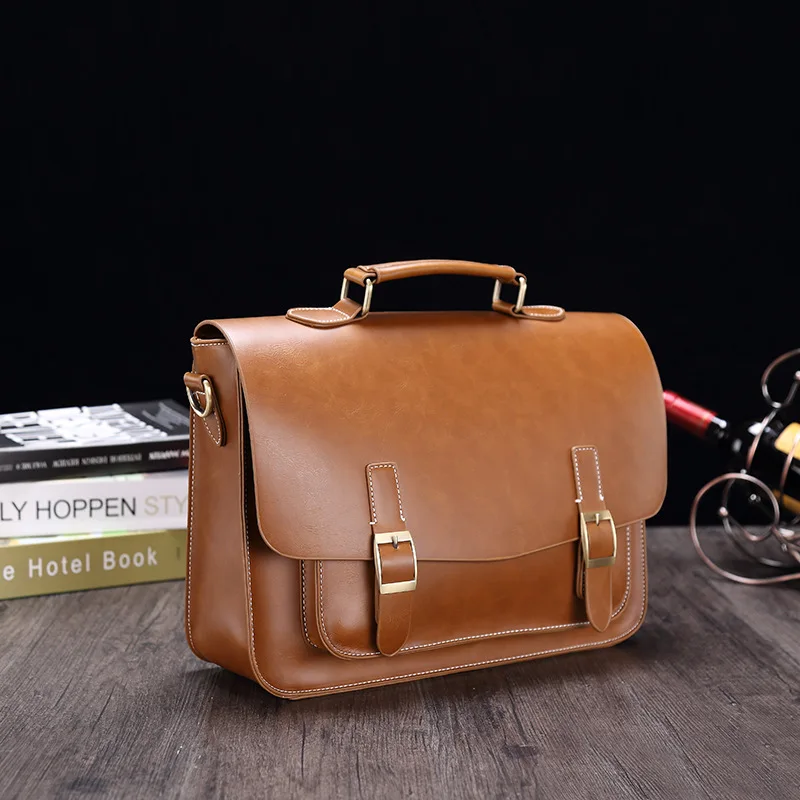 Valigetta in pelle PU borsa a tracolla da uomo borsa a tracolla orizzontale retrò borsa da lavoro da uomo con copertina ribaltabile