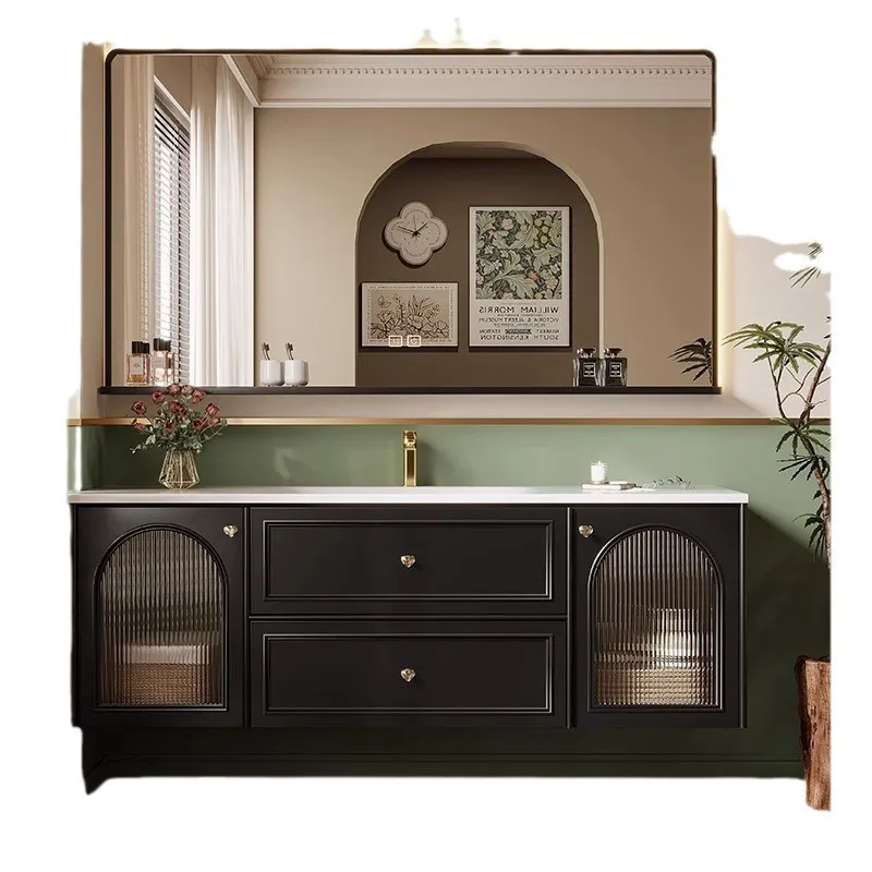 

French retro oak bathroom cabinet combination toilet floor-to-ceiling vanity modern