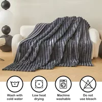 1pc Throw Blanket for Bed - 250GSM Soft & Warm Fluffy Blanket, Decorative Striped Blankets for Winter  Nap / Sleep 3