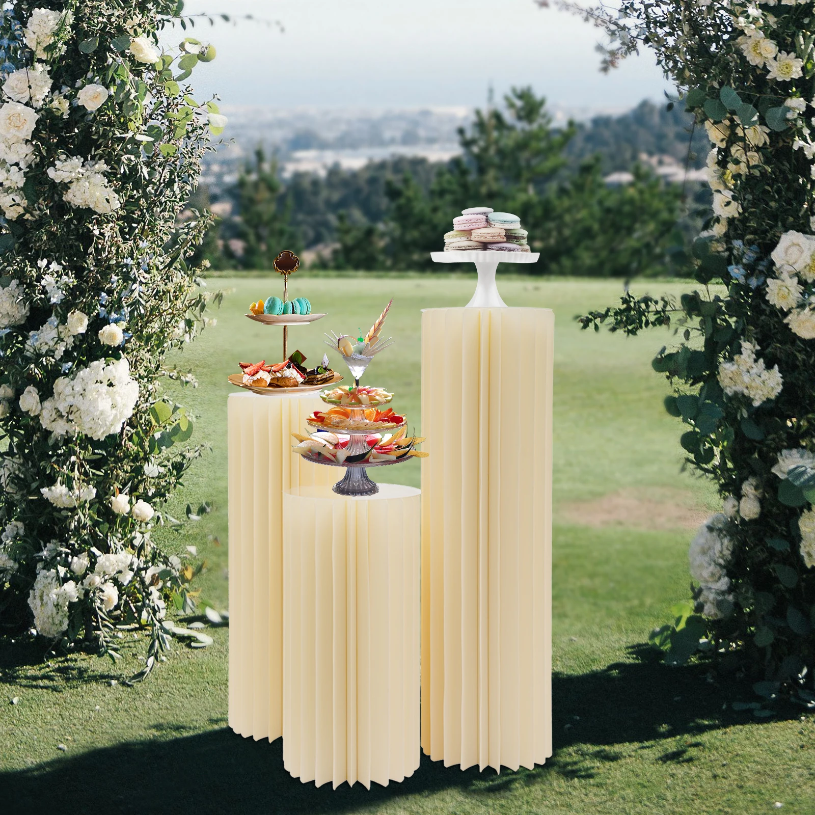 3pcs Foldable Columns Display3pcs Cylinder Flowers Stand Cardboard Centerpiece Display Decoration 60cm+80cm+100cm