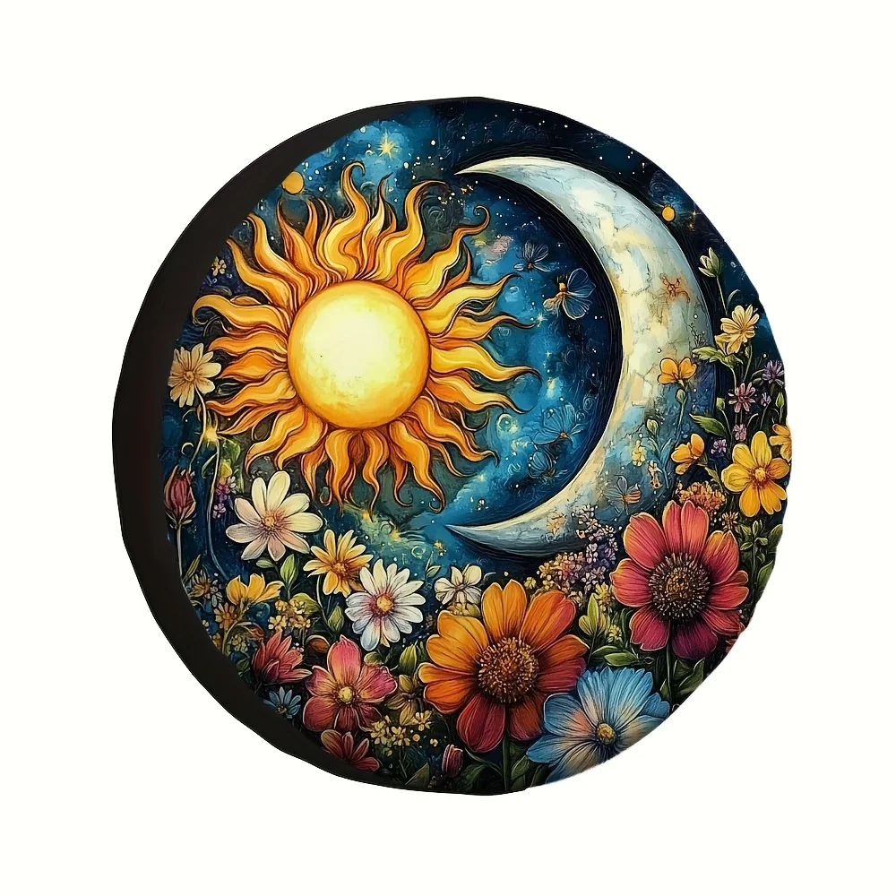 RV Tire Covers Love Sun Moon Flower Machine Washable Fabric Without Electricity Christmas Gifts for Road Trip Tire Covers
