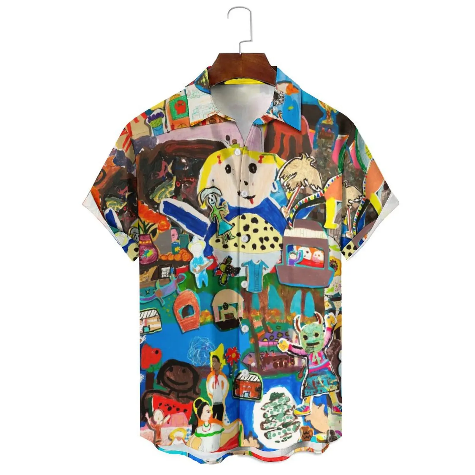 

Summer Men's/Women's Cartoon Abstract Illustration Print Casual Loose Travel Daily Can Wear Single-Breasted Short-Sleeved Shirt