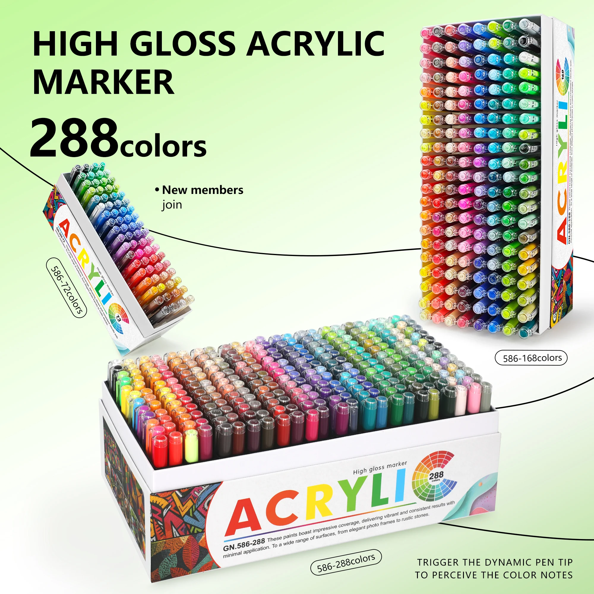 GuangNa 72/168/288 Colors High Gloss Acrylic Marker Pens,DIY Hand Drawn,Graffiti Paint Art Pen Set,Perfect for Artist/Students