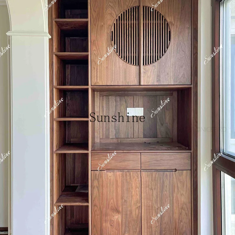 

Dinner side walnut living room storage solid wood wine cabinet display simple modern bogu rack FT