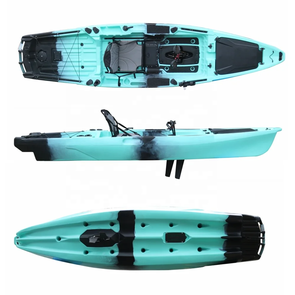 

New Design Pedal Fishing Kayak,Angler 13 Foot Sit on Top Solo Motorized Kayak w Trolling Motor, 2 System Switch