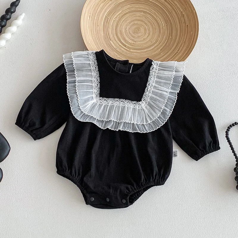 

2026 New Spring 0-24M Baby Girl Clothing Toddler Baby Girl Romper Long Sleeved Cotton Splicing Infant Baby Girls Jumpsuit