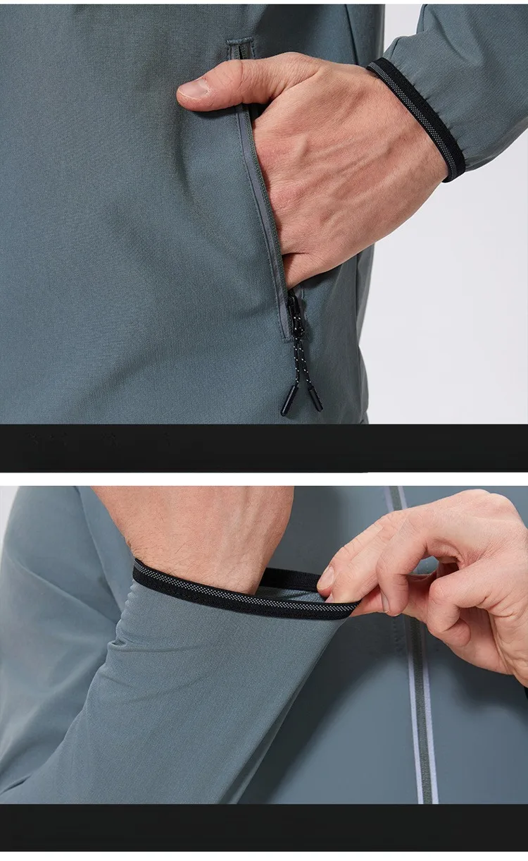 Herren-Sportbekleidungsset mit Kapuze, Trainingsausrüstung, atmungsaktive Jacke und Hose, Fitness-Outfit für bequeme Trainingskleidung – Detail 6
