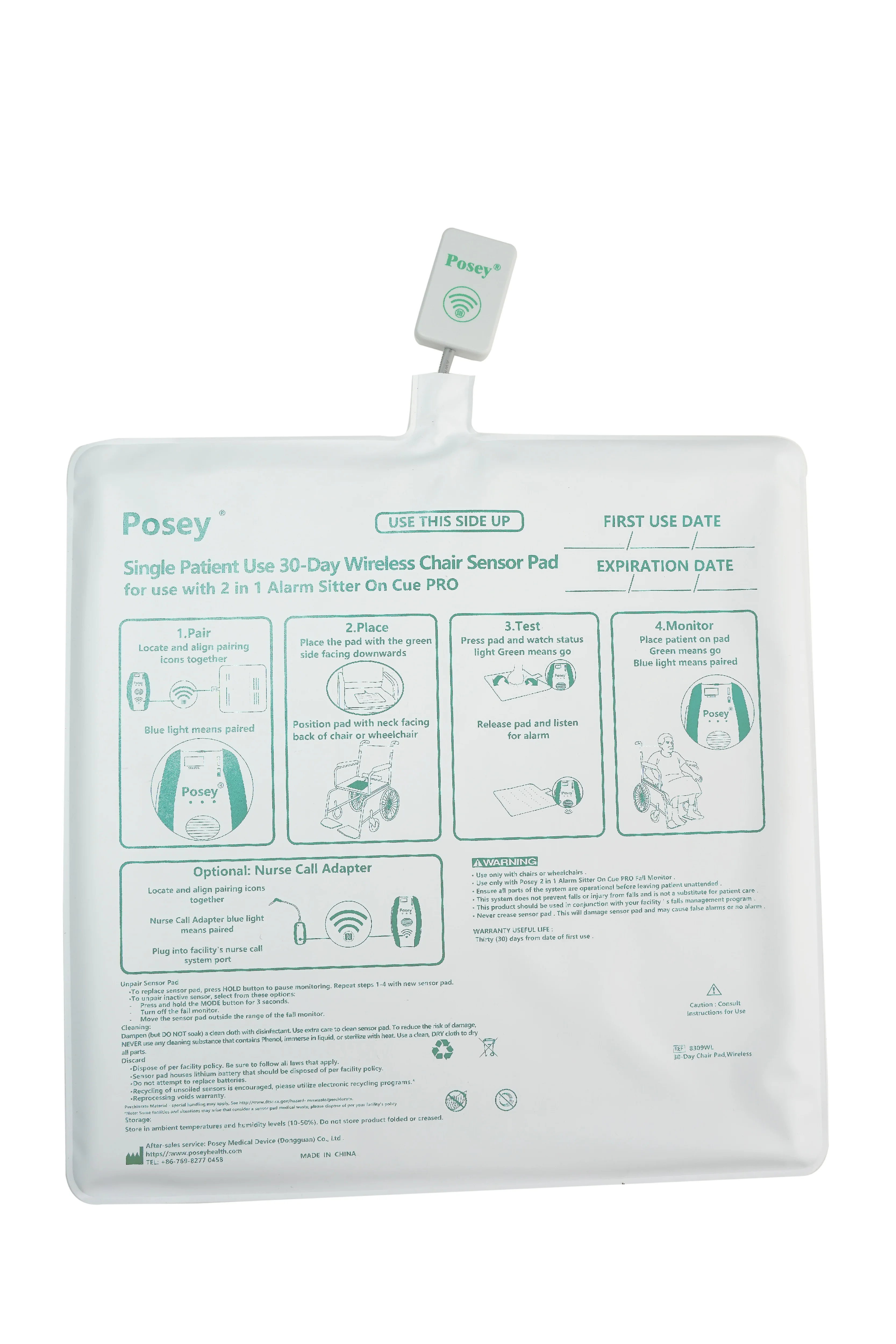 

8309WL Posey® Wireless Chair Alarm Pad Sensor ，Durable and Wholesale, Two versions of IFU random shipment